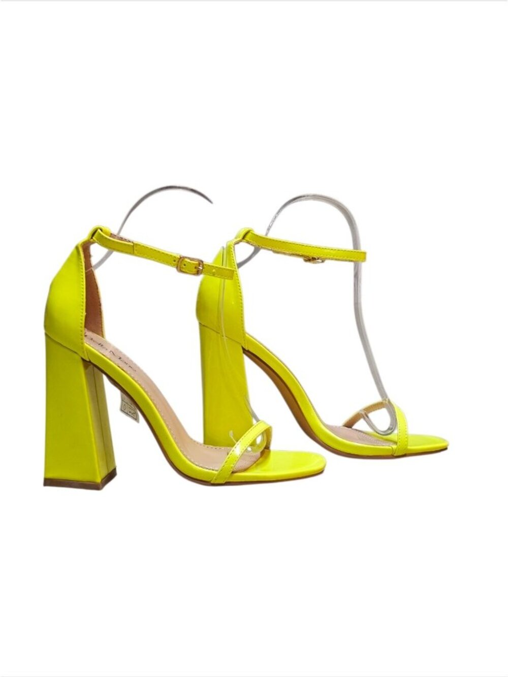 Neon Yellow Block Heel Sandals With Adjustable Ankle Strap Open Toe Design And G - Picture 8 of 15